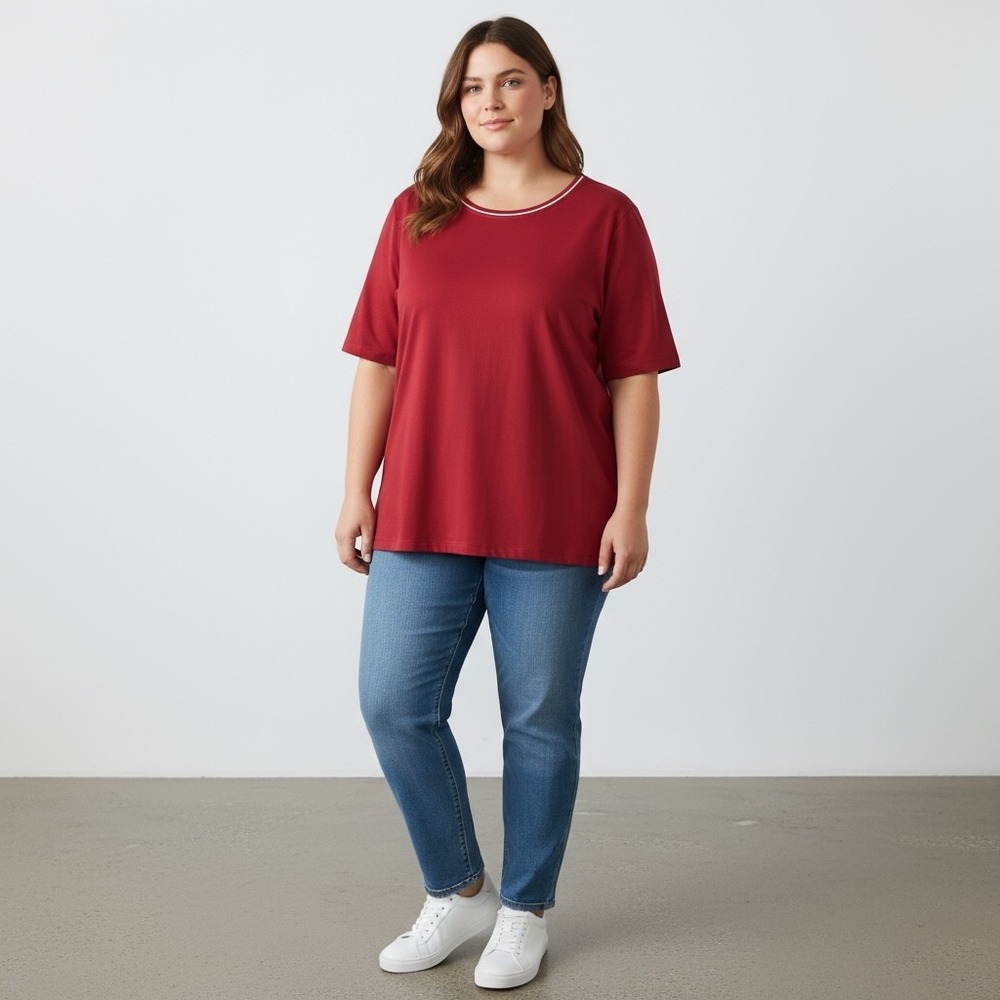 ISAAC MIZRAHI LIVE ESSENTIALS Red Knit Short Sleeve Crew Neck Top Plus Size 3XL